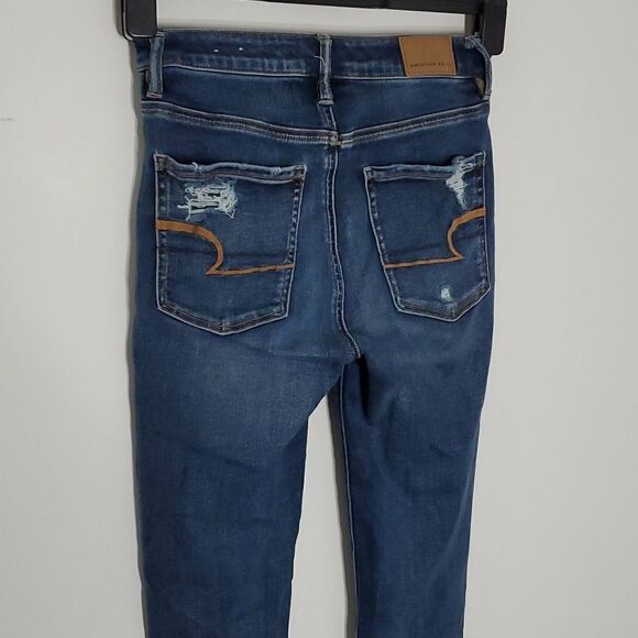 AMERICAN Eagle dark wash next level stretch size 2 super high rise jeggings - Picture 4 of 8